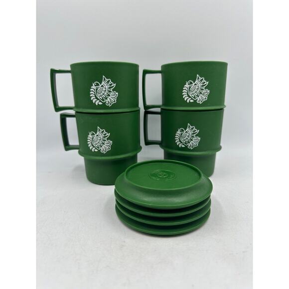 Tupperware Other - Tupperware Mugs Christmas Holiday Cups & Coasters Green Bird 1312 Vtg